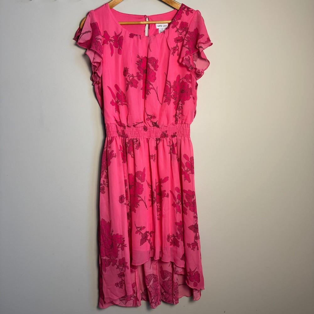 Kate‎ Lily Pink Floral High Low Ruffle Sleeve Dress Size 12 Girl Garden Fairy